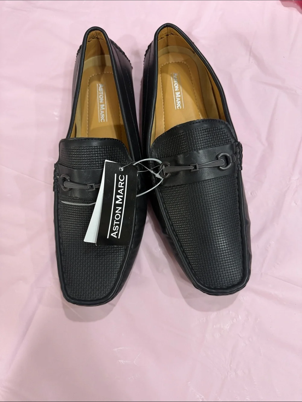 Men’s Aston Mark Black Textured Slip-On Loafers